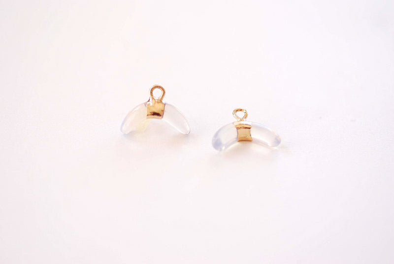 Crescent Moon Opalite Charm - 16k Gold Plated Brass Opal Moonstone Double Horn Tusk Wholesale Charms B135 - HarperCrown