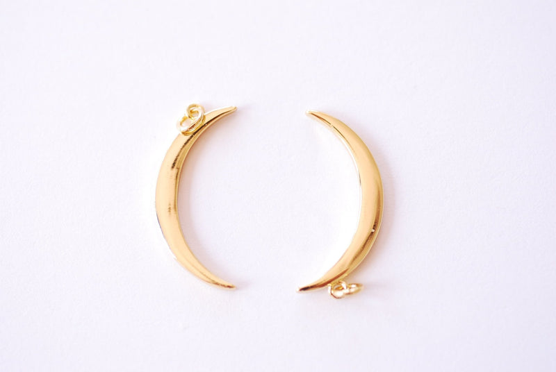 Crescent Moon Thin Charm Pendant | 16k Gold plated Brass | Half Moon Horn Attached Bail HarperCrown B318 - HarperCrown