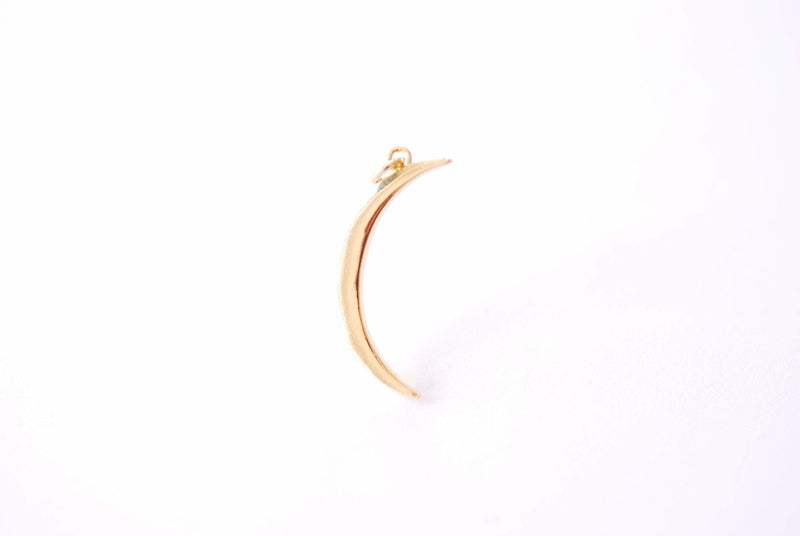 Crescent Moon Thin Charm Pendant | 16k Gold plated Brass | Half Moon Horn Attached Bail HarperCrown B318 - HarperCrown