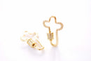 Cross Carabiner Charm | 16K Gold Plated over Brass Micro Pave CZ | Cubic Zirconia Key Chain Clasp Lock HarperCrown Wholesale B337 - HarperCrown