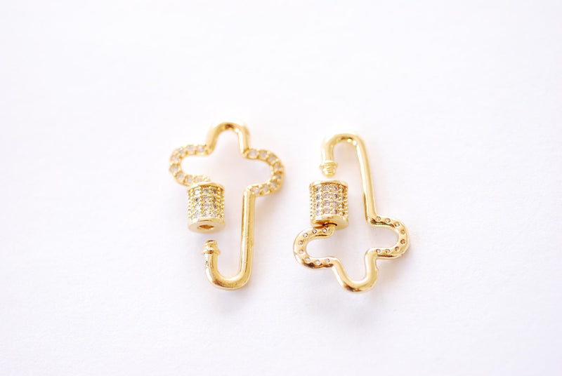 Cross Carabiner Charm | 16K Gold Plated over Brass Micro Pave CZ | Cubic Zirconia Key Chain Clasp Lock HarperCrown Wholesale B337 - HarperCrown