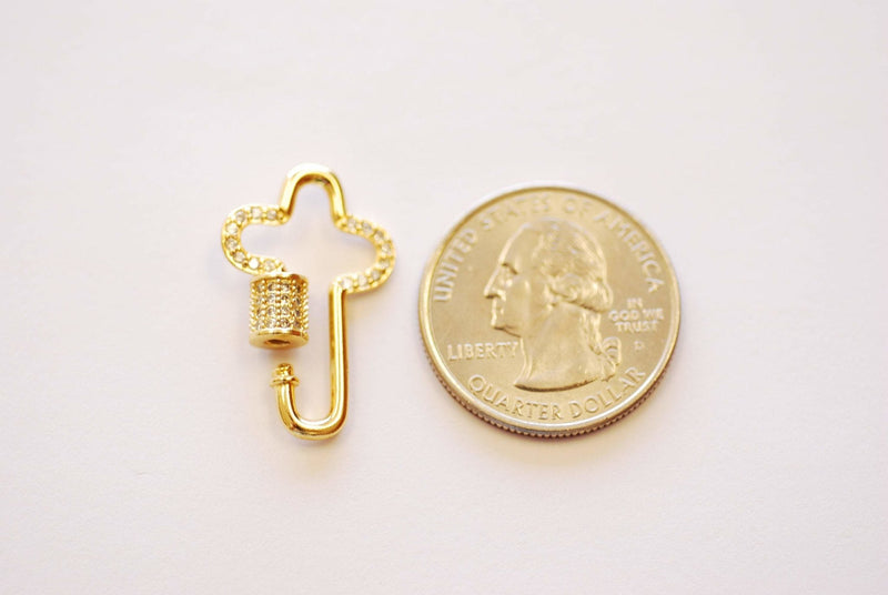 Cross T Shape Screw Carabiner Clasp Lock Charm - 16k gold plated over Brass Micro Pave Star CZ Cubic Zirconia HarperCrown Wholesale B276 - HarperCrown