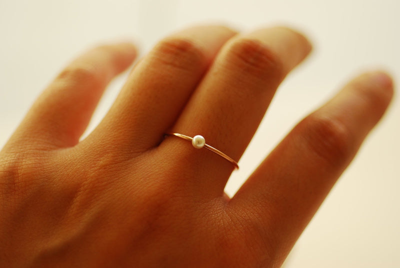 Crystal Pearl Stacking Ring in 14k Gold Filled, 925 Sterling Silver and 14k Pink Rose Gold Filled - Freshwater Pearl Ring, Knuckle Ring [6] - HarperCrown