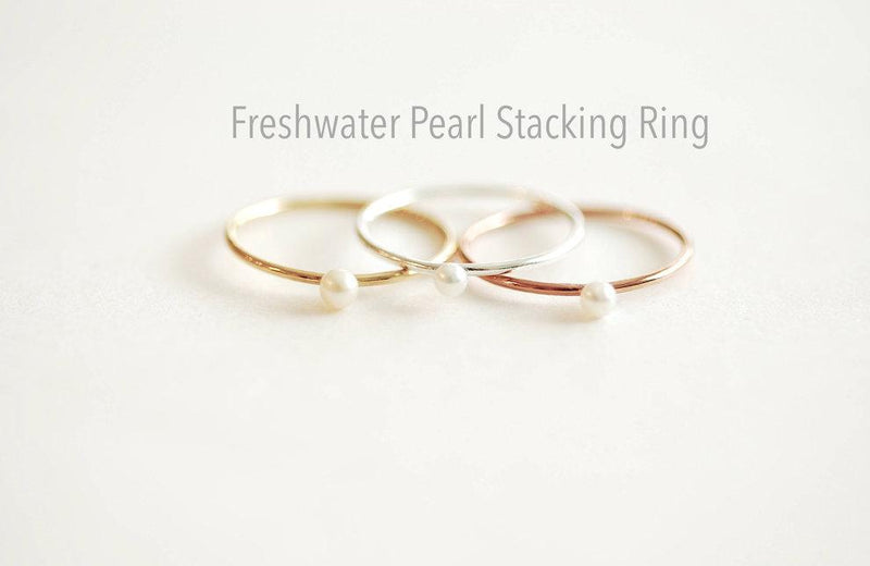 Crystal Pearl Stacking Ring in 14k Gold Filled, 925 Sterling Silver and 14k Pink Rose Gold Filled - Freshwater Pearl Ring, Knuckle Ring [6] - HarperCrown