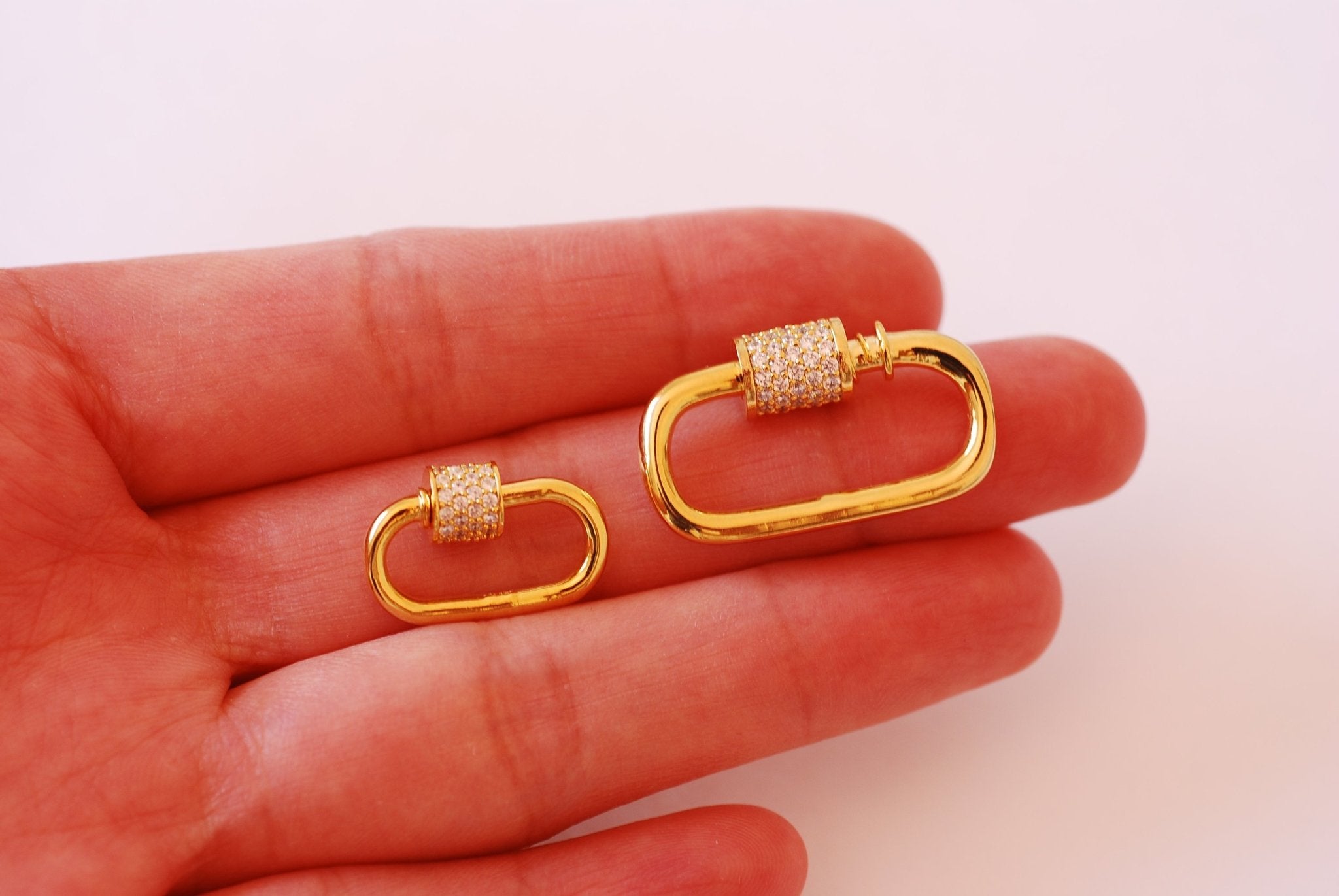 Cubic Zirconia Carabiner Clasp - Vermeil 18k gold plated 925 sterling silver Carabiner Lock Screw Pendant Charm Clasp HarperCrown - HarperCrown