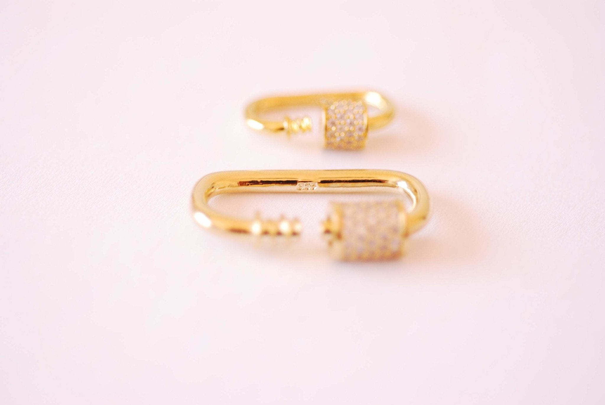 Cubic Zirconia Carabiner Clasp - Vermeil 18k gold plated 925 sterling silver Carabiner Lock Screw Pendant Charm Clasp HarperCrown - HarperCrown