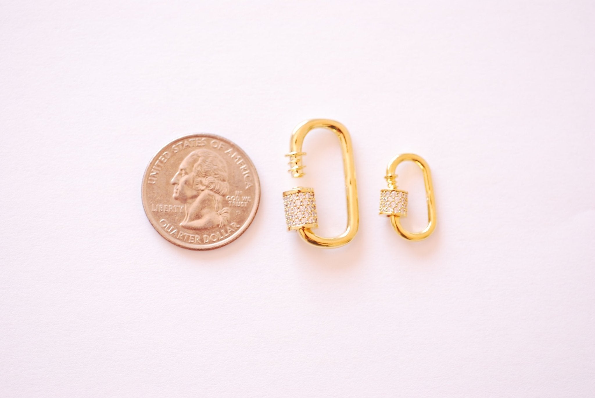 Cubic Zirconia Carabiner Clasp - Vermeil 18k gold plated 925 sterling silver Carabiner Lock Screw Pendant Charm Clasp HarperCrown - HarperCrown