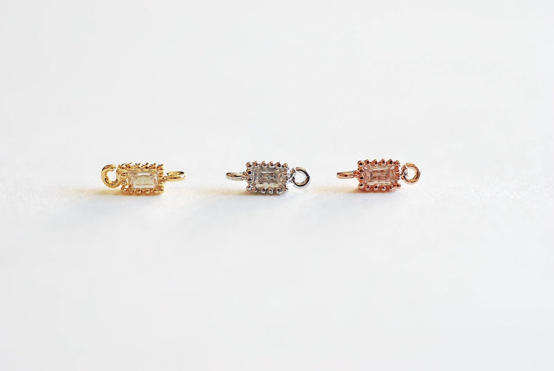 Cubic Zirconia CZ Rectangle Connectors- 22k Gold plated 925 Sterling Silver, Rectangle spacer link charm, CZ Rectangle Bar Double Bail, Pave - HarperCrown