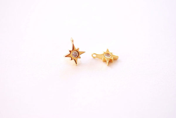 Cubic Zirconia Tiny Star Charm - Cubic Zirconia North Star Starburst Celestial Night Sky Earring Component HarperCrown Wholesale Charms B138 - HarperCrown