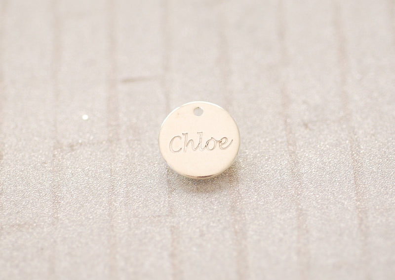 Custom Engraving | 925 Sterling Silver Personalized Circle Charm | Names, Date, Initials, Locations, Birthday - HarperCrown