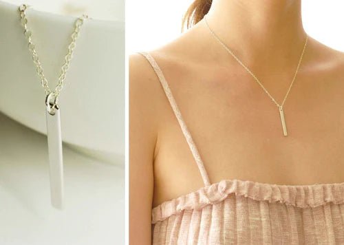 Custom Engraving | 925 Sterling Silver Personalized Drop Bar Pendant Charm | Names, Date, Initials, Locations, Birthday - HarperCrown