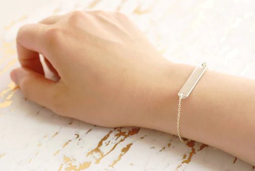 Custom Engraving | 925 Sterling Silver Personalized Horizontal Bar Charm Pendant | Names, Date, Initials, Locations, Birthday - HarperCrown