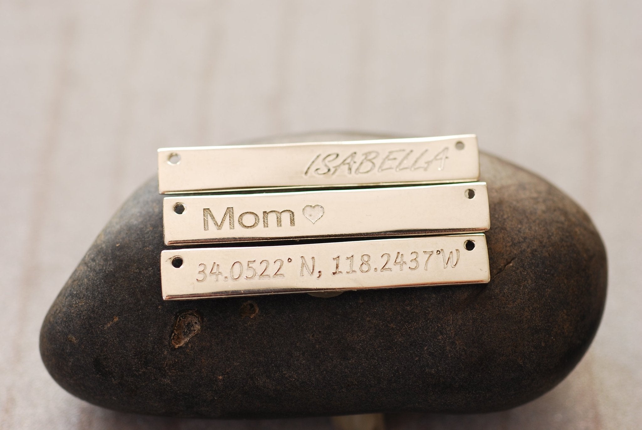 Custom Engraving | 925 Sterling Silver Personalized Horizontal Bar Charm Pendant | Names, Date, Initials, Locations, Birthday - HarperCrown