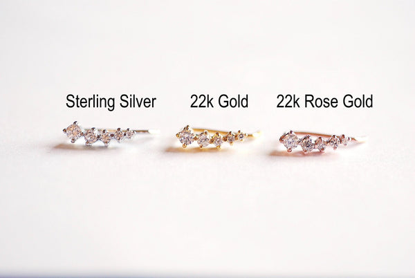 CZ Diamond Ear Climbers, Ear Crawler Earrings, Minimalistic Jewelry, Crystal Ear Climbers, Earcuffs, Gold Ear Pins, Ear Climber Earrings - HarperCrown