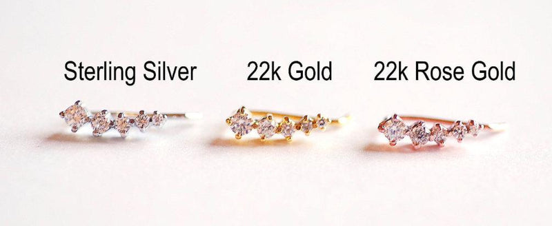 CZ Earrings, Choose Sterling Silver, Gold, Rose Gold CZ Ear Cuff, cubic zirconia ear crawler, Ear Climbers, Crystal Ear Climber, 2 pieces - HarperCrown