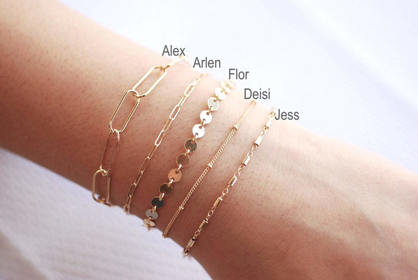 Dainty Chain Bracelets - 14k Gold Filled Bracelets Satellite, Dew Drop, Cuban Chain Link, Chain Link, Tube, Marquise Chain, Disc Chain - HarperCrown