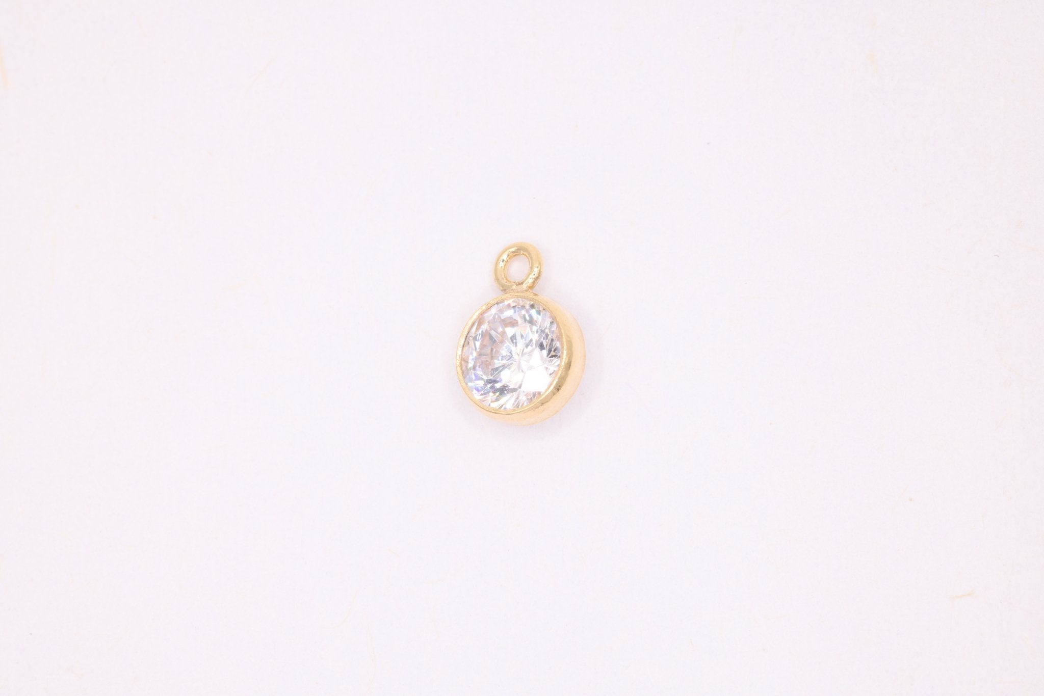 Diamond CZ Gold-Filled Wholesale Drop Charm, April Birthstone, Horizontal Bail - HarperCrown