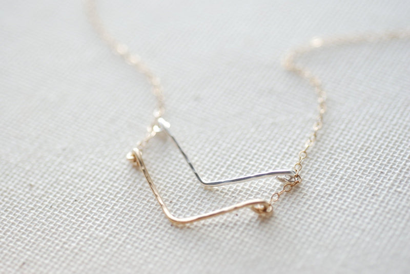 Double Chevron Necklace, Sterling Silver and 14k gold Filled Chevron Charm,Chevron Necklace,Layer Arrow Necklace,Dainty Chevron Pendant - HarperCrown