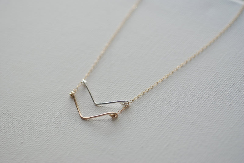 Double Chevron Necklace, Sterling Silver and 14k gold Filled Chevron Charm,Chevron Necklace,Layer Arrow Necklace,Dainty Chevron Pendant - HarperCrown