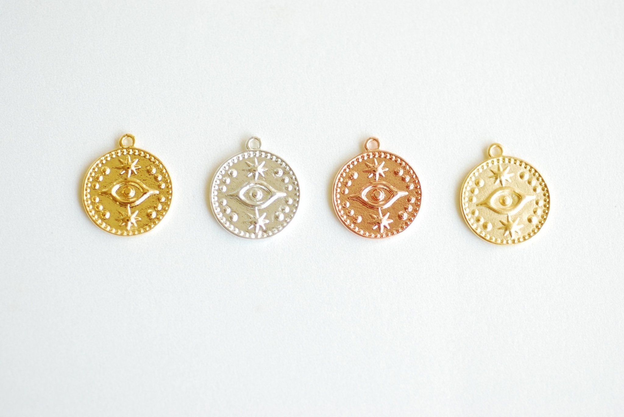 Evil Eye Circle Disc Charm- Vermeil 18k gold plated vermeil or sterling silver 17mm eye of Ra, Yoga Round Charm, Evil Eye Pendant, 479 - HarperCrown