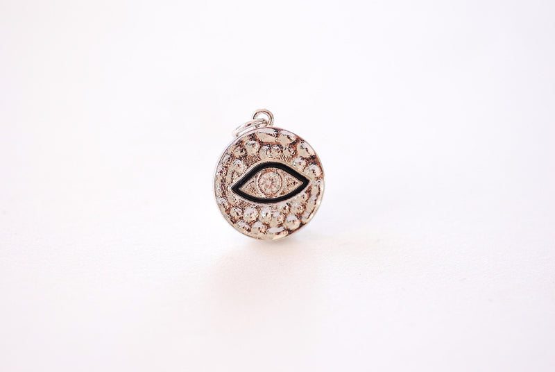 Evil Eye Hammered CZ Disc Charm - Eye of Ra Hamsa Yoga Ohm Brass Cubic Zirconia HarperCrown Wholesale Charms B159 - HarperCrown
