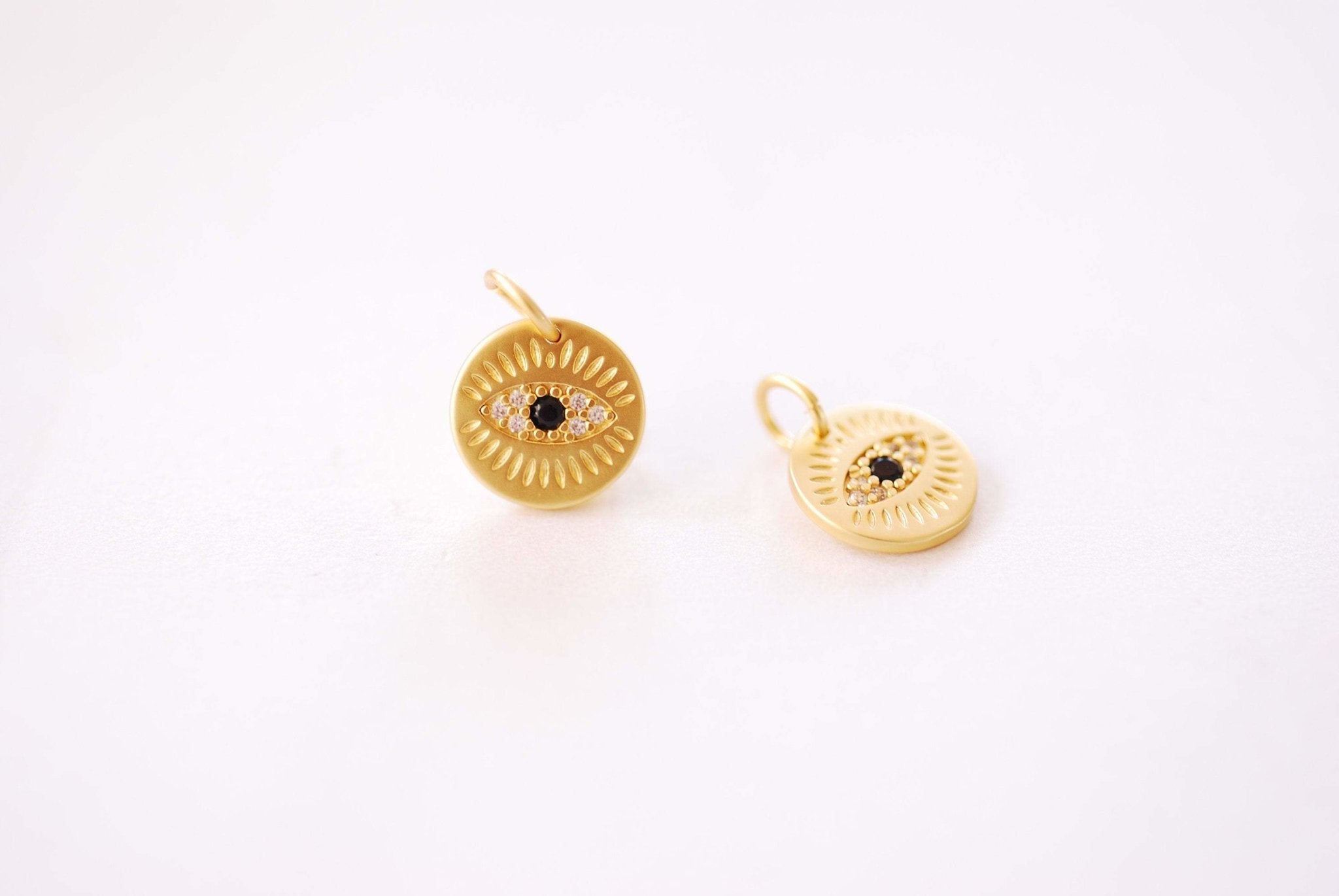 Evil Eye Micro Pave Sapphire Blue CZ Disc Charm - Evil Eye Cubic Zirconia Blue Stone HarperCrown Wholesale Charms B150 - HarperCrown