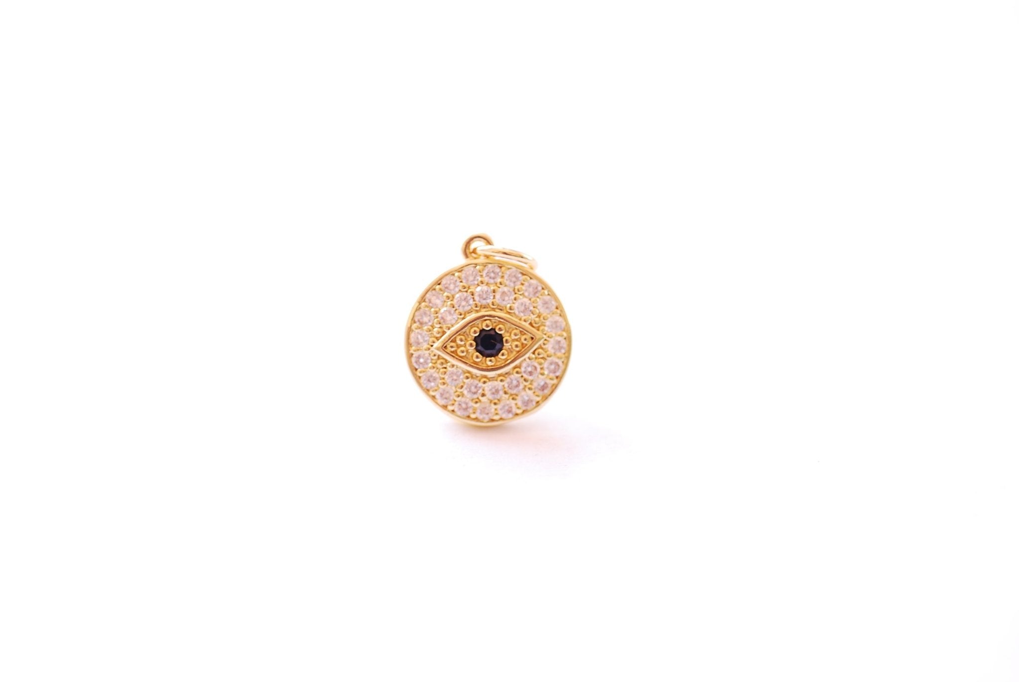 Evil Eye Micro Pave Sapphire Blue CZ Disc Charm - Eye of Ra Yoga Ohm Meditation Hamsa Cubic Zirconia HarperCrown Wholesale Pendants B208 - HarperCrown