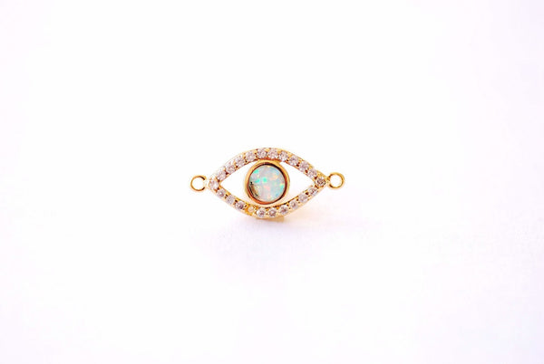 Evil Eye Opal Micro Pave CZ Connector Charm - 16k Gold Plated over Brass Charm Yoga Ohm Eye of Ra Cubic Zirconia HarperCrown Wholesale B161 - HarperCrown