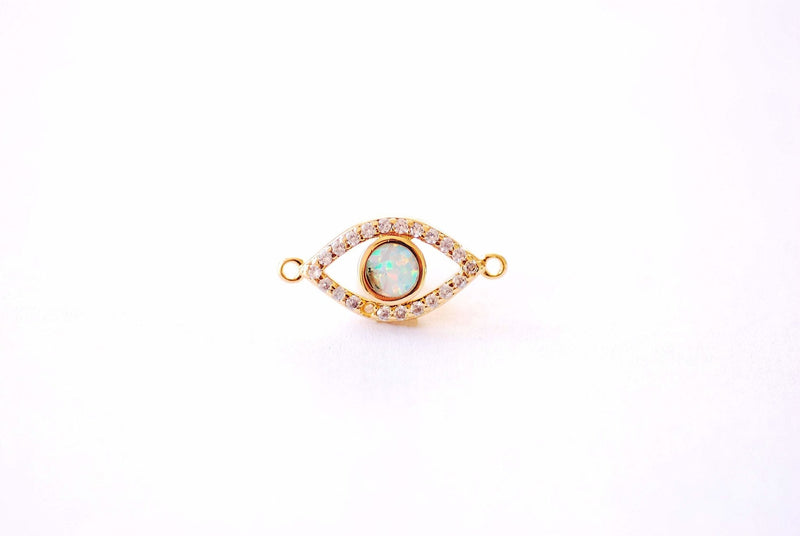 Evil Eye Opal Micro Pave CZ Connector Charm - 16k Gold Plated over Brass Charm Yoga Ohm Eye of Ra Cubic Zirconia HarperCrown Wholesale B161 - HarperCrown