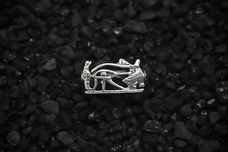 Eye of Horus Ring of Ancient Egypt | 925 Sterling Silver, Oxidized or 18K Gold Plated | Ring - HarperCrown