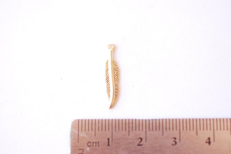 Feather Charm | 16k Gold Plated over Brass | Dainty Leaf Pendant HarperCrown Wholesale B324 - HarperCrown