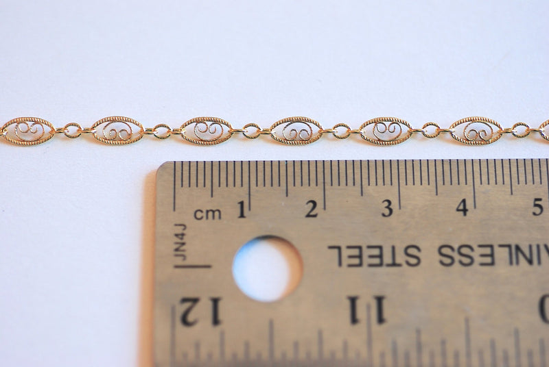 Filigree Scroll Chain- Sterling Silver or Gold Filled Filigree Scroll Chain, Chain by Foot, Wholesale Bulk Chain, Fancy Chain, Oval Chain - HarperCrown