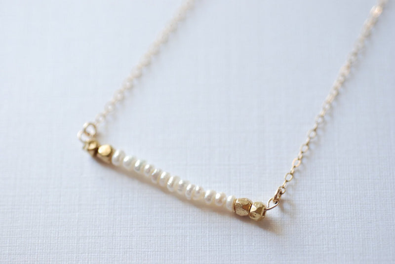 Freshwater Pearl Bar Necklace- Minimalist Bar Necklace // 14k gold filled chain- Dainty Jewelry by HeirloomEnvy - HarperCrown