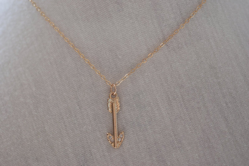 Gold Arrow Necklace - tip with crystals,22k gold Arrow, Dainty Arrow Necklace, Crystal Arrow Necklace,bow and arrow - HarperCrown