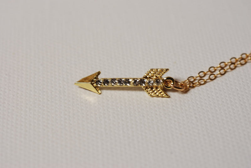 Gold Arrow Necklace with Crystals, 24k gold Arrow, Arrow Pendant,Minimalist Arrow,Crystal Arrow Necklace,Dainty Arrow - HarperCrown