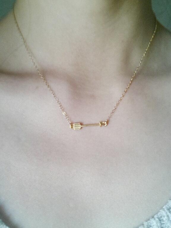 Gold Arrow Necklace,14k gold Arrow,Simple Sideways Arrow,Gold Arrow necklace,dainty arrow necklace,arrow pendant,horizontal arrow - HarperCrown