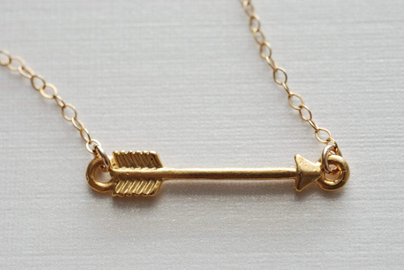 Gold Arrow Necklace,14k gold Arrow,Simple Sideways Arrow,Gold Arrow necklace,dainty arrow necklace,arrow pendant,horizontal arrow - HarperCrown