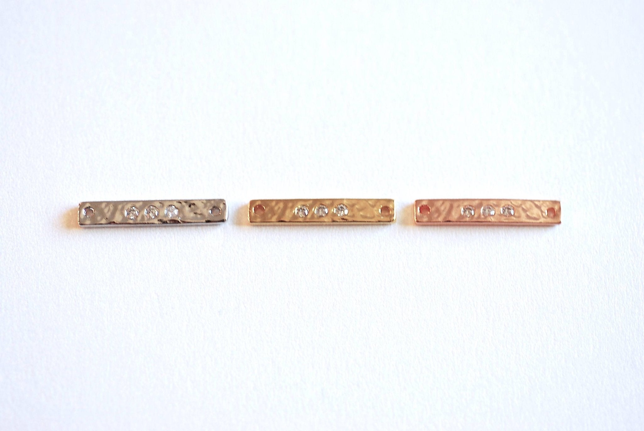 Gold Bar CZ Connector Charm- 22k Gold plated 925 Sterling Silver, Rose Gold, Hammered Bar Connector, Cubic zirconia Bar, Stamping Bar, Link - HarperCrown