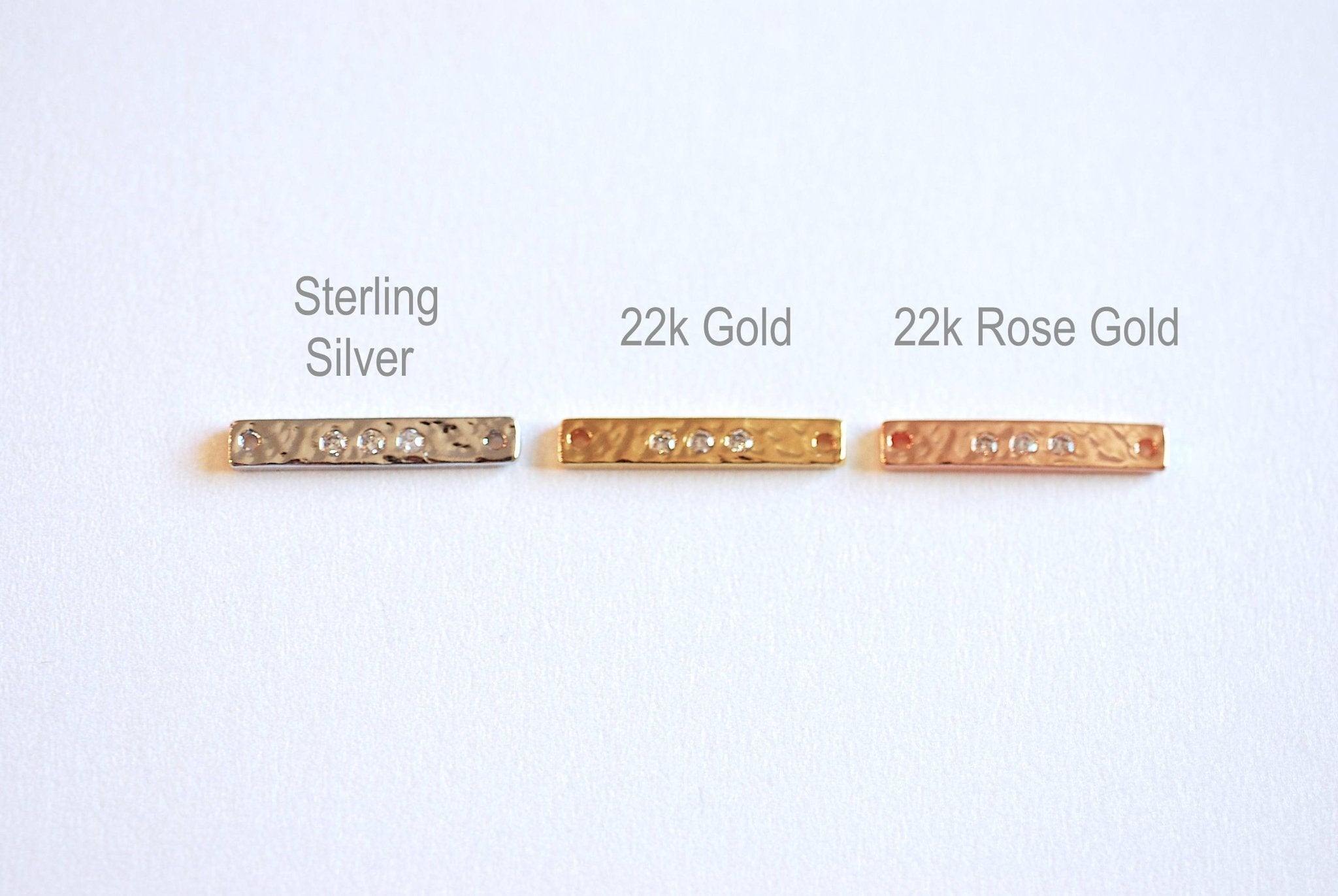 Gold Bar CZ Connector Charm- 22k Gold plated 925 Sterling Silver, Rose Gold, Hammered Bar Connector, Cubic zirconia Bar, Stamping Bar, Link - HarperCrown