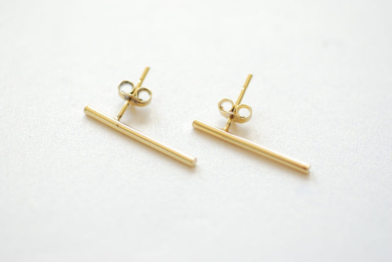 Gold Bar Earrings, Line Earrings, Stick earrings, bar stud earrings, minimalist earrings, Filament earrings, Ear Climbers, Post Earrings - HarperCrown