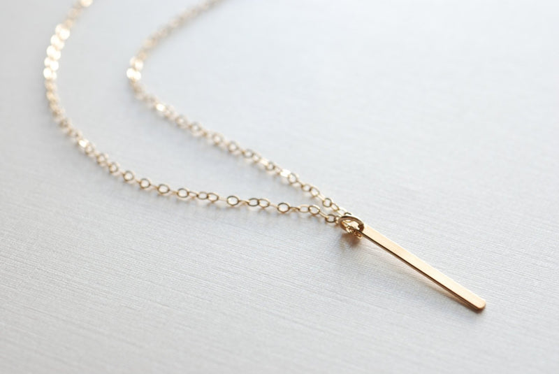 Gold Bar Necklace,14k gold filled Bar,Minimalist Gold Bar,Bar Necklace,Dainty Bar,Thin Bar Necklace,Long Gold Bar Necklace - HarperCrown