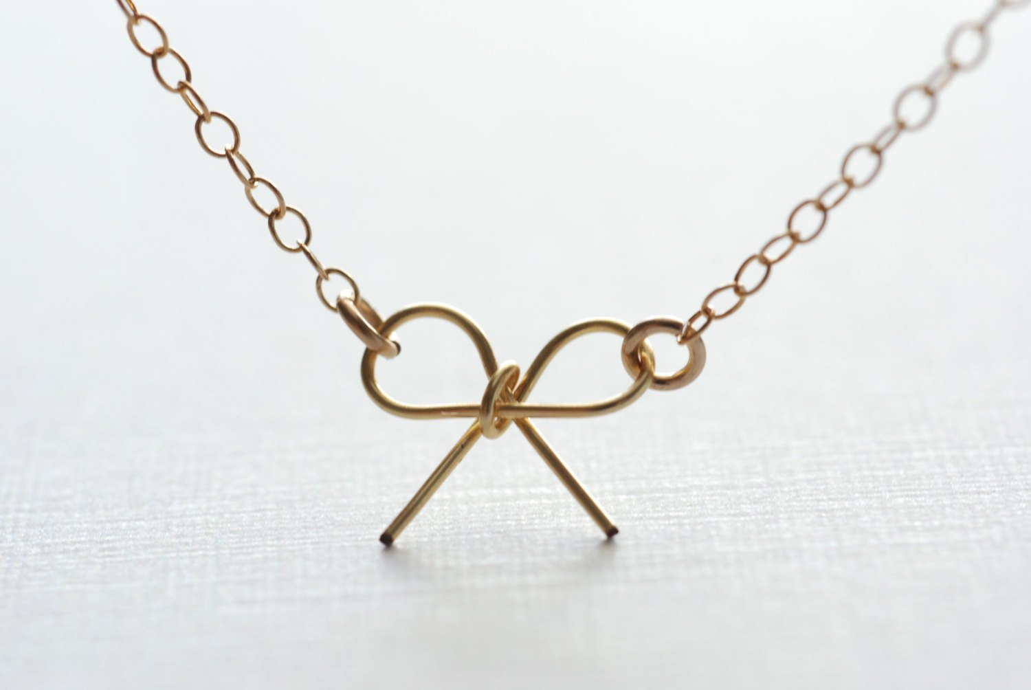 Gold Bow Necklace - 14 karat gold filled bow, gold filled bow necklace, Gold Ribbon Necklace, Dainty Jewerly by HeirloomEnvy - HarperCrown