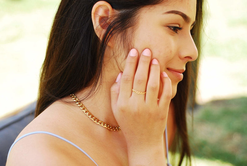 Gold Chain Ring - 14k Gold Filled Stacking Ring, Cuban Chain Ring, Cuban Link ring, Everyday Jewelry, Minimalist Ring, Curb Chain Ring [27] - HarperCrown