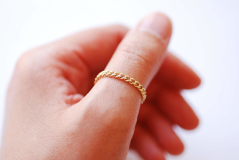 14K Gold Chain Ring, Gold Stacking Ring, Thick Chain Ring, Curb Chain Ring, Cuban Link Ring, Cuban Chain Ring, Minimalist Ring 2 3/4 / 5mm