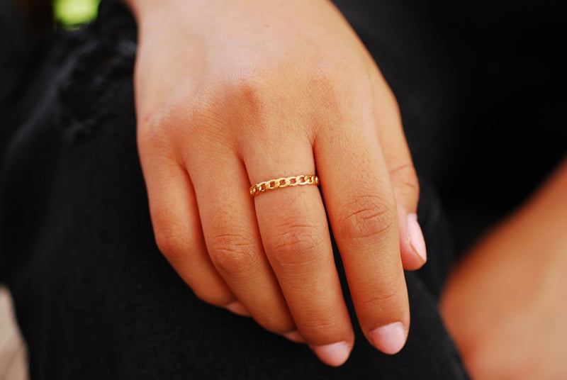 Gold Chain Ring, Gold Stacking Ring, Thick Chain Ring, Curb Chain