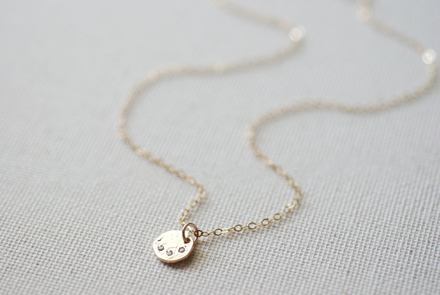 Gold Circle Necklace with Crystals, Make a wish necklace, Crystal Disc Necklace, Simple Dainty Necklace, Etched Disc Necklace - HarperCrown