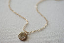 Gold Circle Necklace with Crystals, Make a wish necklace, Crystal Disc Necklace, Simple Dainty Necklace, Etched Disc Necklace - HarperCrown