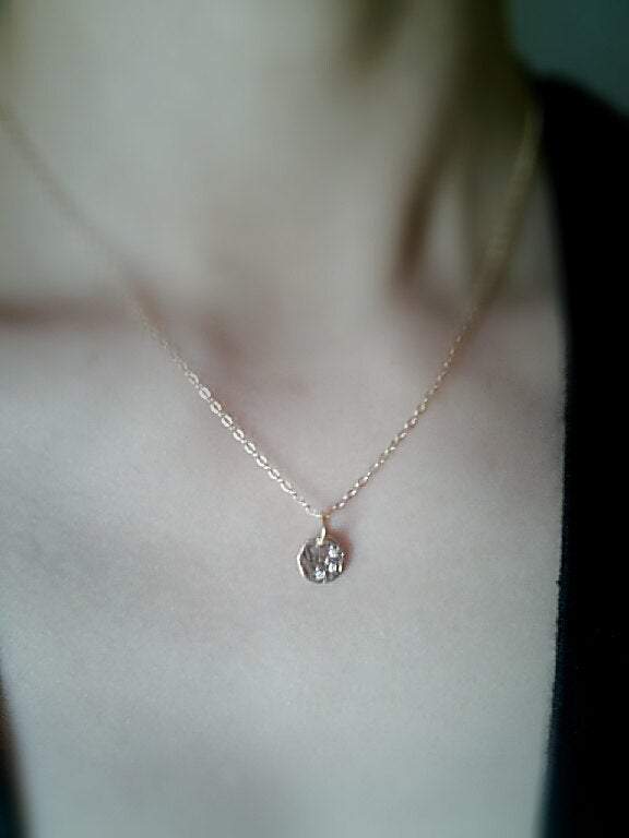 Gold Circle Necklace with Crystals, Make a wish necklace, Crystal Disc Necklace, Simple Dainty Necklace, Etched Disc Necklace - HarperCrown