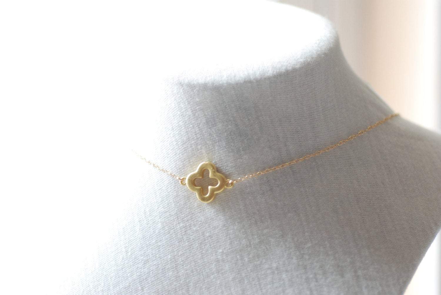Gold Clover Necklace, Clover Charm, Gold Necklace, Gold Quatrefoil Necklace, Gold Layer Necklace, Flower Necklace, Dainty Necklace - HarperCrown
