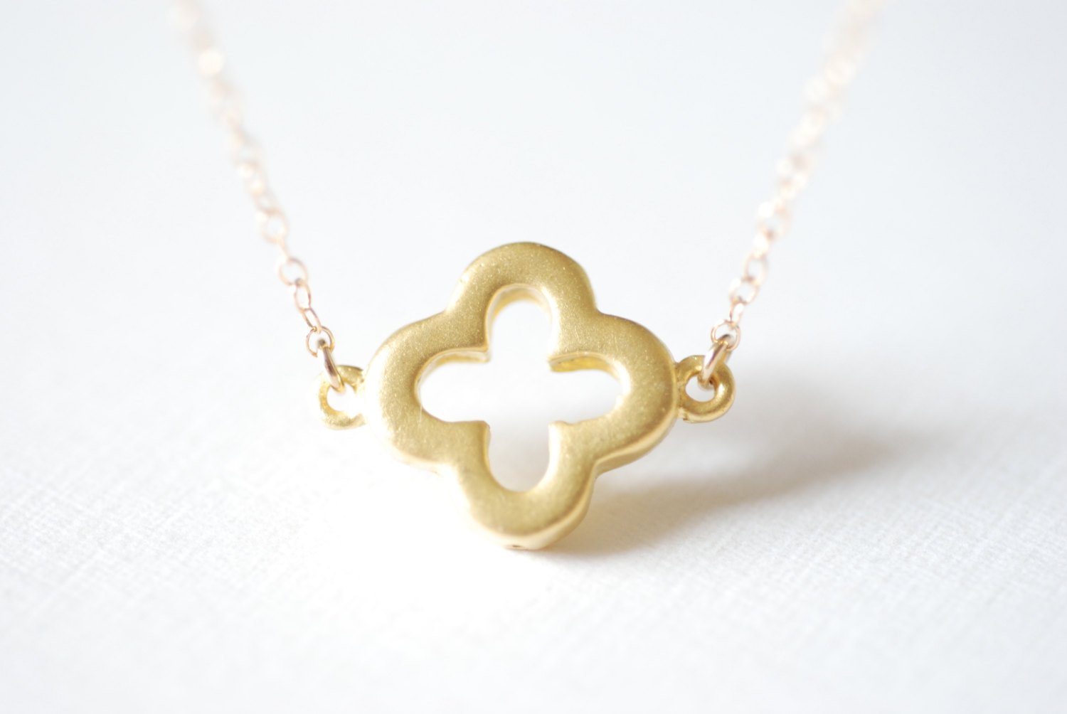 Gold Clover Necklace, Clover Charm, Gold Necklace, Gold Quatrefoil Necklace, Gold Layer Necklace, Flower Necklace, Dainty Necklace - HarperCrown